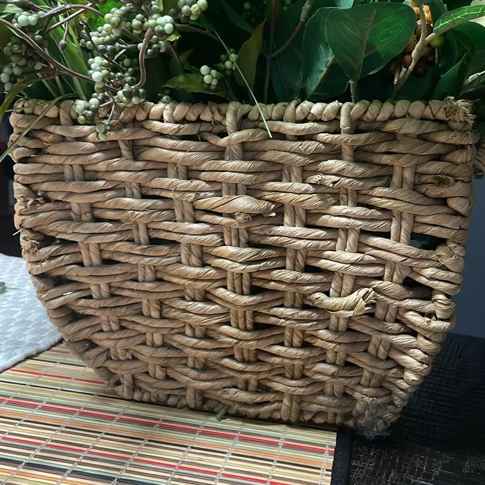 Woven Basket with Hydrangeas Greenery and Accents